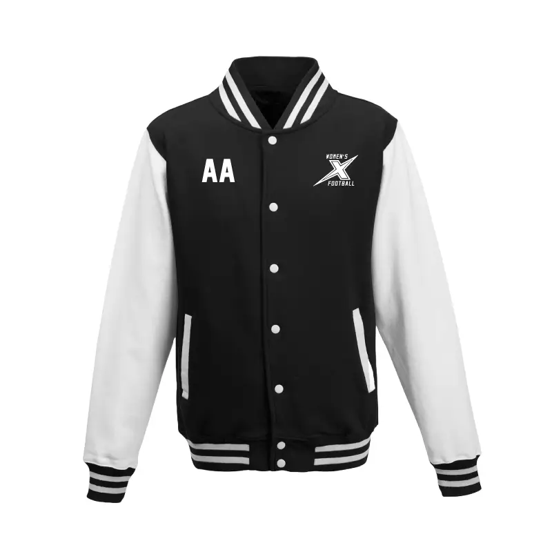 AWDI Just Hoods JH043 varsity jacket black and white kent exiles amercian football club
