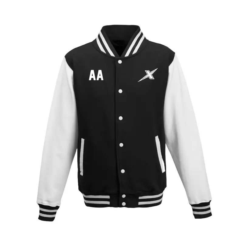 AWDI Just Hoods JH043 varsity jacket black and white kent exiles amercian football club