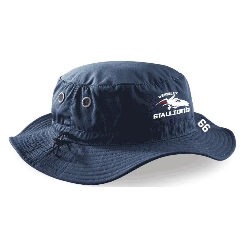 Wembley Stallions AFC Adult navy blue classic bucket hat front view right angle