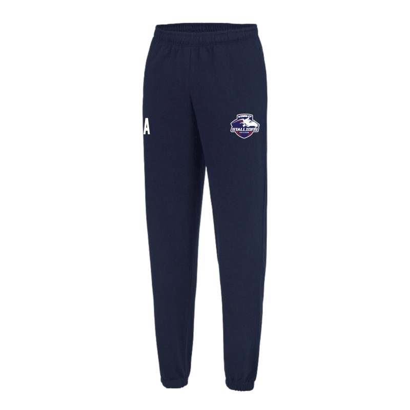 Wembley Stallions AFC Adult navy blue college cuffed sweatpants front view left angle