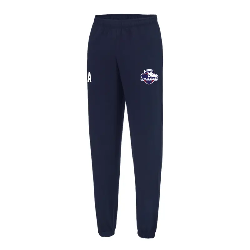 Wembley Stallions AFC Adult navy blue college cuffed sweatpants front view left angle