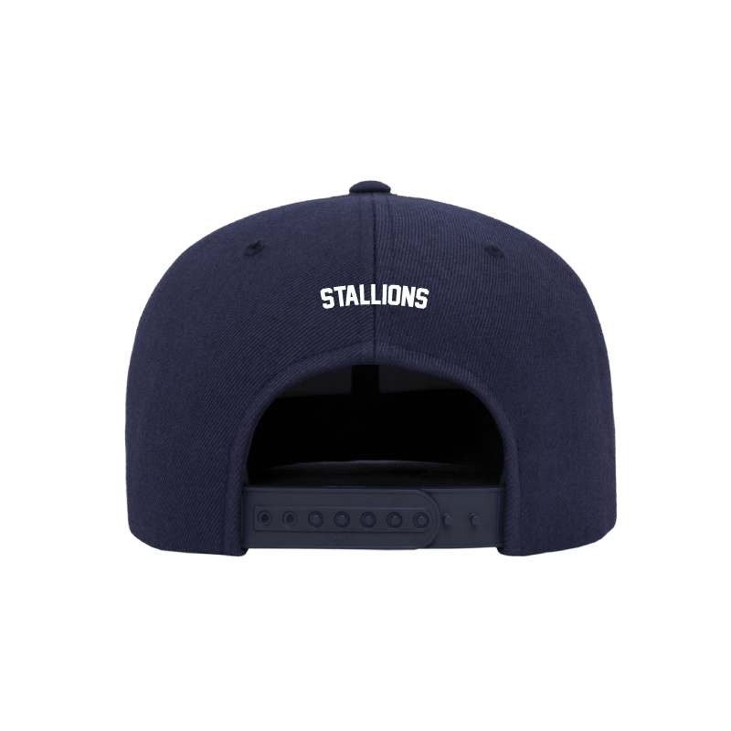 Flexfit YP001 Wembley Stallions AFC Adult navy blue classic flat peak snapback cap back view