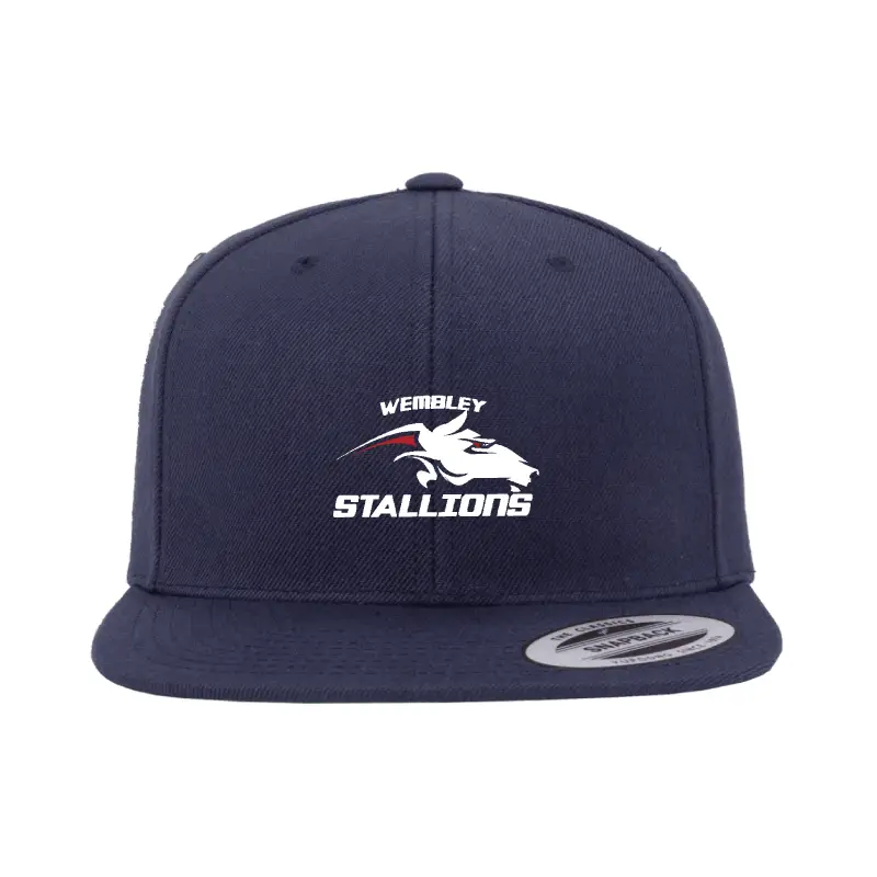 Flexfit YP001 Wembley Stallions AFC Adult navy blue classic flat peak snapback cap front view