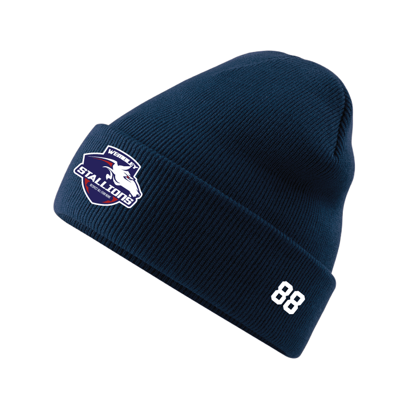 BC045 BEECHFIELD CUFFED BEANIE DOUBLE KNIT WEMBLEY STALLIONS AFC AMERICAN FOOTBALL
