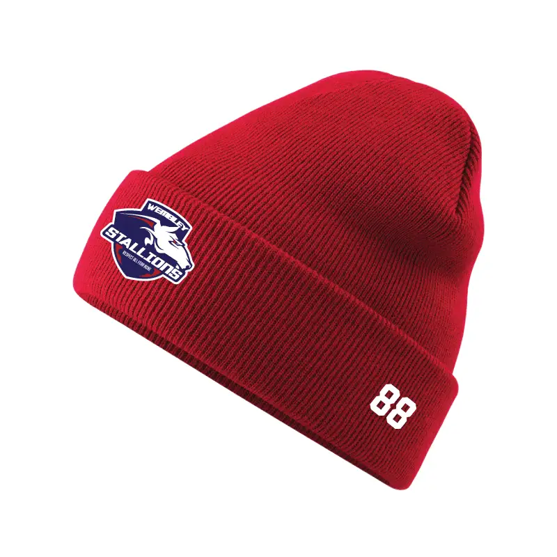 BC045 BEECHFIELD CUFFED BEANIE DOUBLE KNIT WEMBLEY STALLIONS AFC AMERICAN FOOTBALL