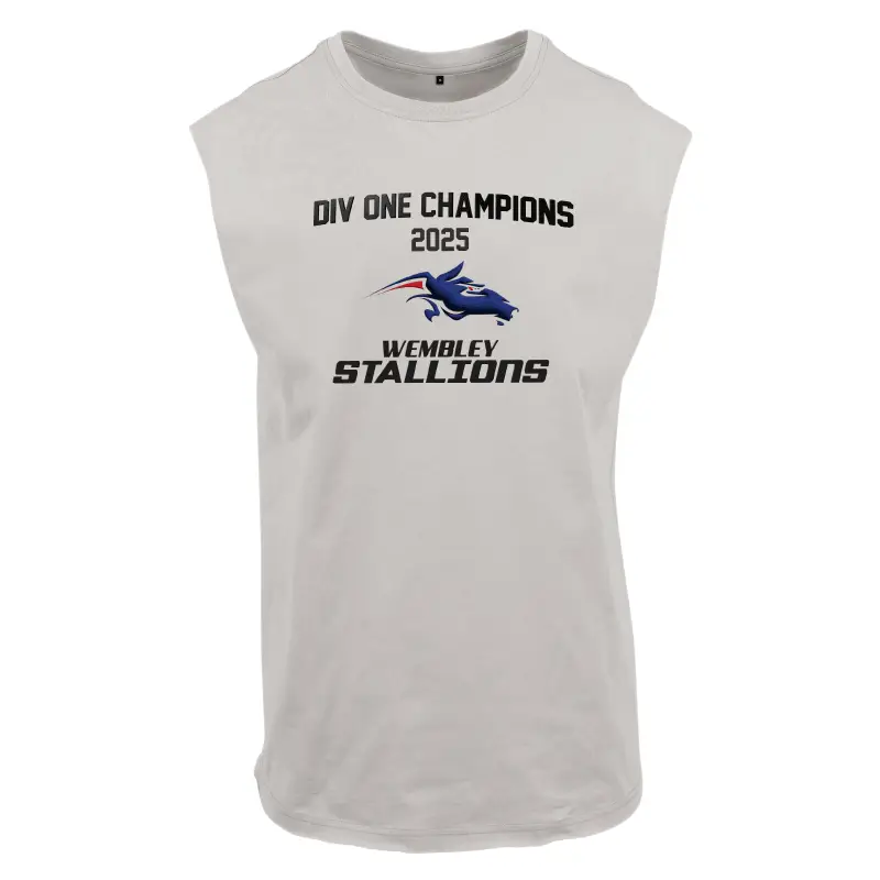 new morning studios sleeveless tee NM016 midweight softstyle tee wembley stallions afc american football club british american football bafa divion div 1 one south southern prem premier south craig barnes hertfordshire cheetahs fucking wanker any questions? a different animal warren smart jackie smart rickel rychus rix aaron rotcay sam mintz tedd watts champions 2 claps and a rick flair stallions afc