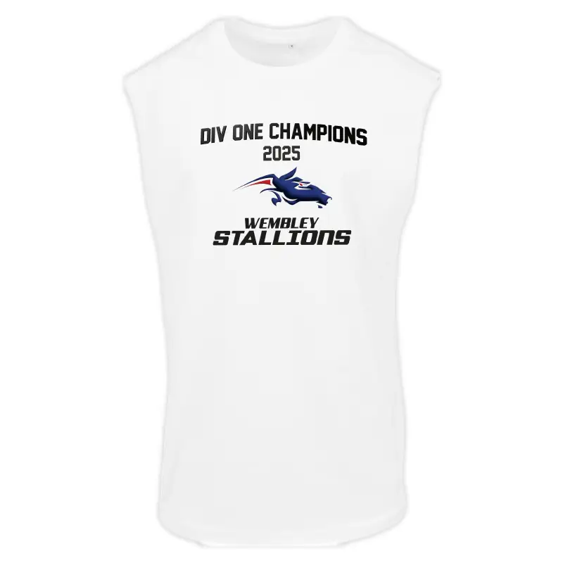 new morning studios sleeveless tee NM016 midweight softstyle tee wembley stallions afc american football club british american football bafa divion div 1 one south southern prem premier south craig barnes hertfordshire cheetahs fucking wanker any questions? a different animal warren smart jackie smart rickel rychus rix aaron rotcay sam mintz tedd watts champions 2 claps and a rick flair stallions afc