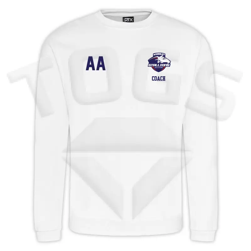 PRORTX PRO RTX HEAVYWEIGHT PRO SWEATSHIRT WHITE RED NAVY LONGSLEEVE WEMBLEY STALLIONS AFC AMERICAN FOOTBALL CLUB BILLY THE HORSE NORTH LONDON WEST LONDON BRITISH AMERICAN FOOTBALL