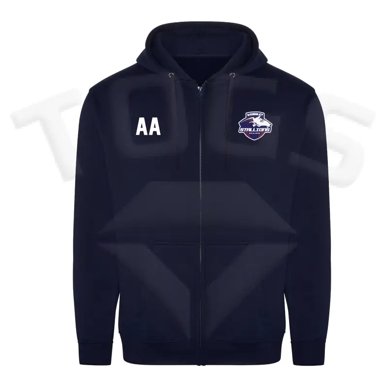 PRO RTX PRORTX RX351 RX 351 ZIPPED HOODIE ZOODIE HOODED SWEATSHIRT NAVY WEMBLEY STALLIONS AFC AMERICAN FOOTBALL CLUB BILLY THE HORSE NORTH LONDON WEST LONDON BRITISH AMERICAN FOOTBALL