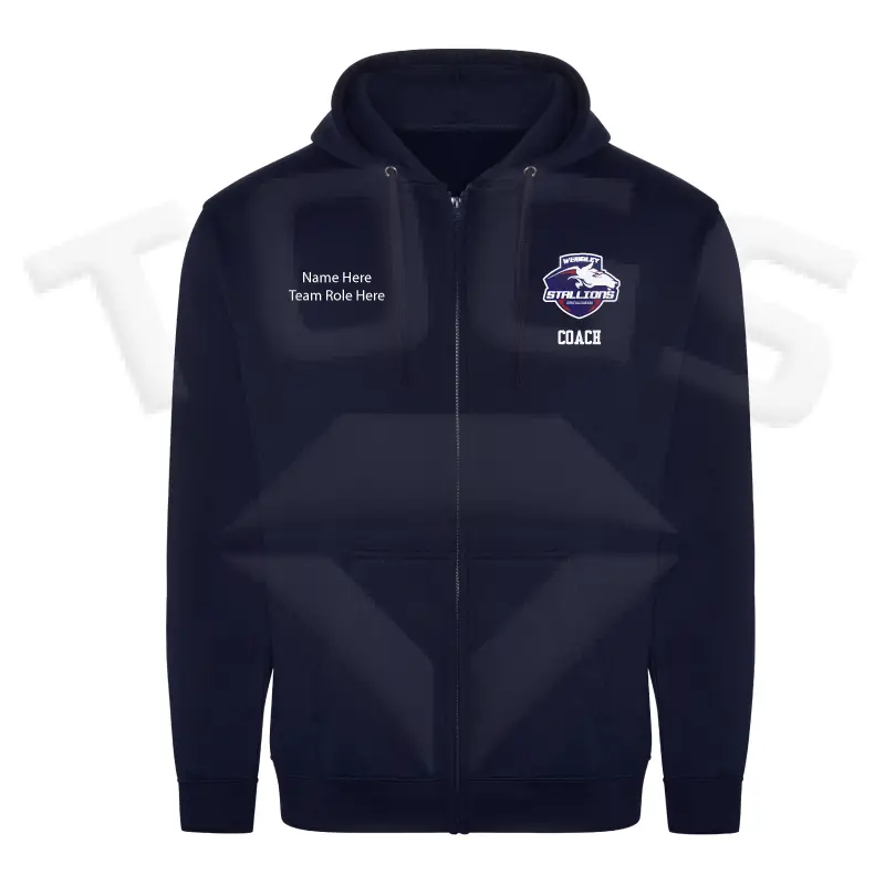 PRO RTX PRORTX RX351 RX 351 ZIPPED HOODIE ZOODIE HOODED SWEATSHIRT NAVY WEMBLEY STALLIONS AFC AMERICAN FOOTBALL CLUB BILLY THE HORSE NORTH LONDON WEST LONDON BRITISH AMERICAN FOOTBALL