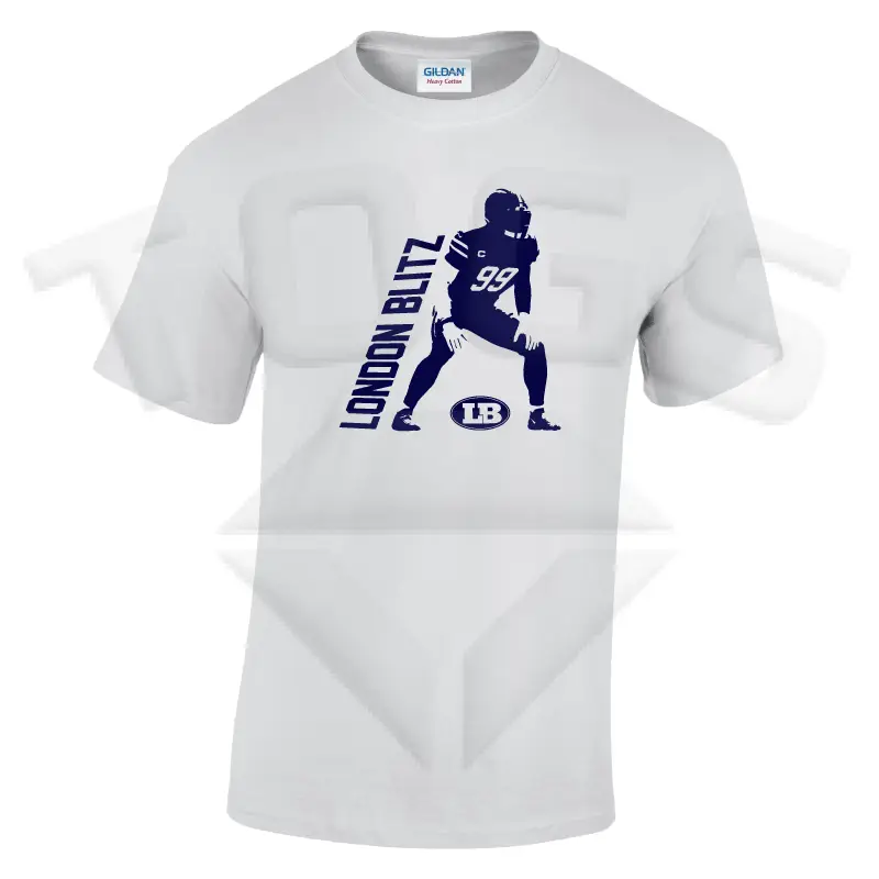 DRIVE GILDAN GD024 GD24 GD15 GD015 MIDWEIGHT SOFTYLE TEE AMERICAN FOOTBALL PLAYER DESIGN LONDON BLITZ AFC finsbury park
