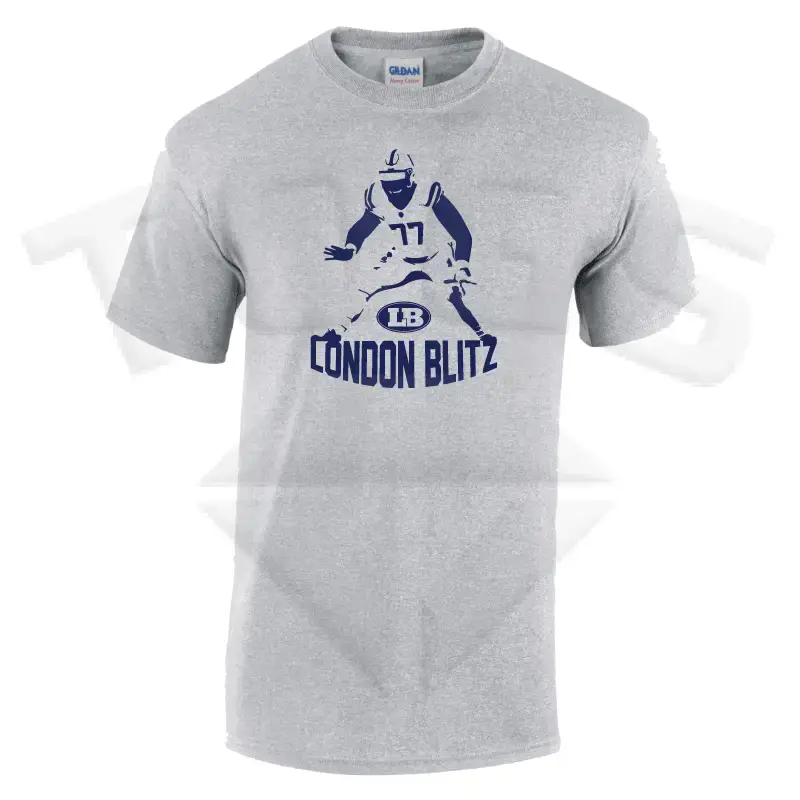 steel GILDAN GD024 GD24 GD15 GD015 MIDWEIGHT SOFTYLE TEE AMERICAN FOOTBALL PLAYER DESIGN LONDON BLITZ AFC finsbury park