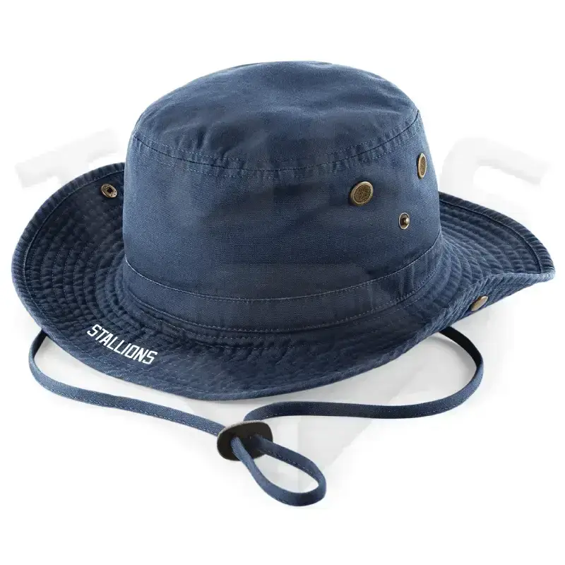 Wembley Stallions AFC Adult navy blue classic outback boonie hat front view right angle respect all fear none